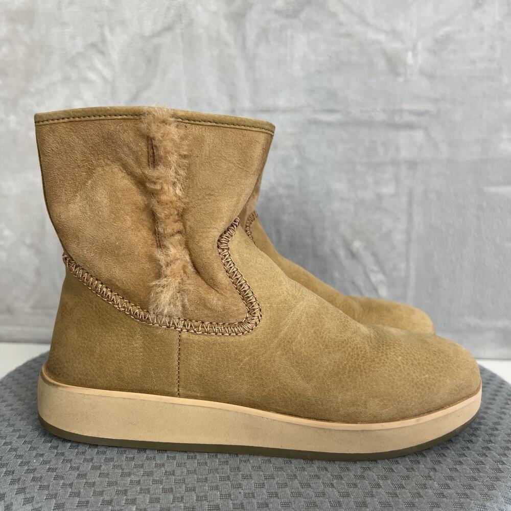 Olukai Pa'ina Hulu Shearling‎ Ankle Boots Womens 7.5 Tan Suede Cozy Warm Winter